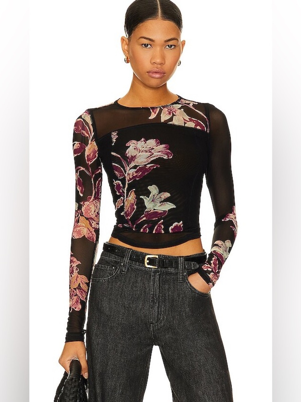 Free People Bettys Garden Semi Sheer Long Sleeve Top